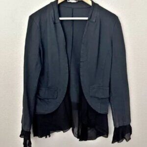 BACI | Black Cotton Blazer Rolled Edge Viscose Chiffon Edges Flowy | Medium
